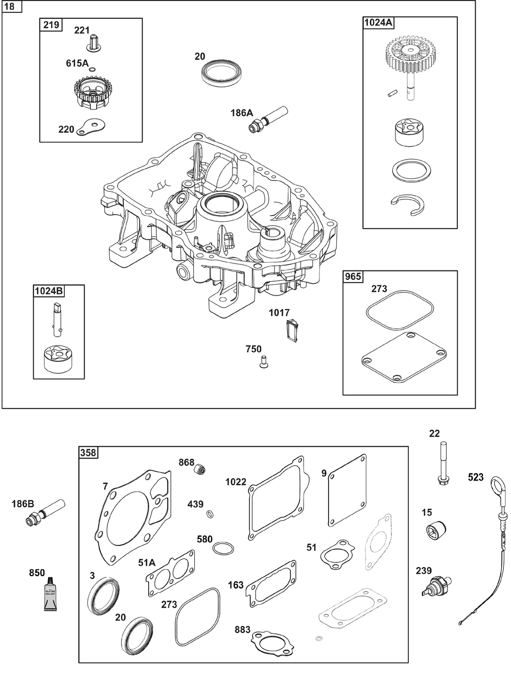 Crankcase Cover/Sump Group Diagram and Parts List for 613777-0013-J1 400000 - 699999 Briggs and Stratton Engine